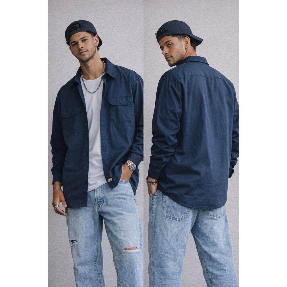Dickies Work Shirt Mens 3XL Navy Blue Long Sleeve Button Down Workwear